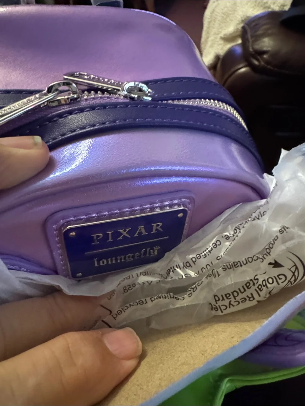 Loungefly Shimmery Purple Bug Mini Backpack with Green Crown